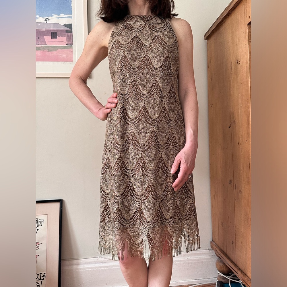 S.L Fashions Gold Metallic
Fringe Mini Dress 6